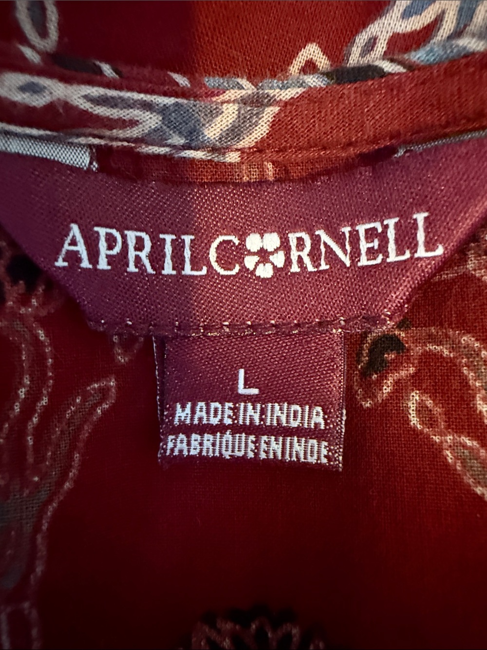 April Cornell 100% Cotton Blockprint Made in India Tie back Maxi Dress SZ L - Picture 10 of 12